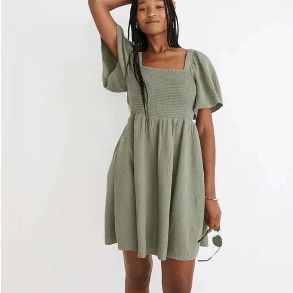 Madewell Lucie Smocked Tie Back Mini dress